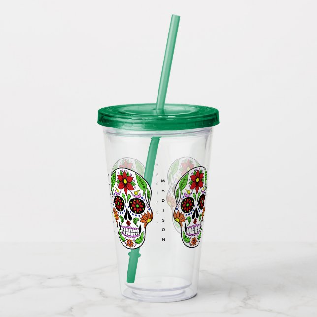 Individuelle Name Sugar Skull Tumblers Acryltrinkbecher (Rückseite)