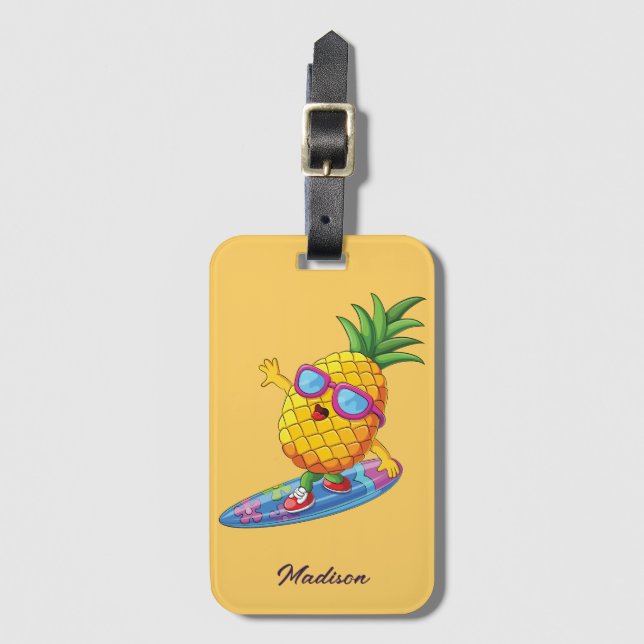 Individuelle Name Surfen Ananas Gepäckanhänger (Vorderseite Vertikal)