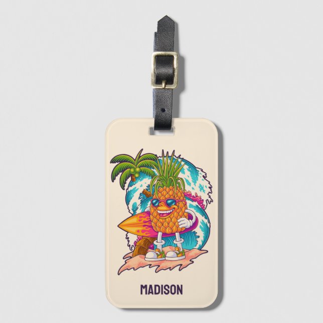 Individuelle Name Surfen Ananas Gepäckanhänger (Vorderseite Vertikal)