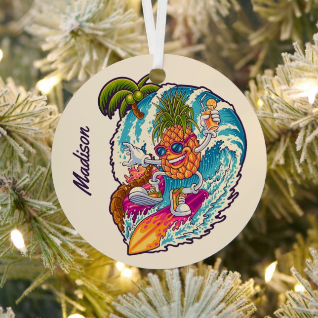 Individuelle Name Surfen Ananas Ornament Aus Metall (InSitu)