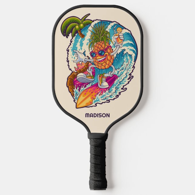 Individuelle Name Surfen Ananas Pickleball Schläger (Vorderseite)