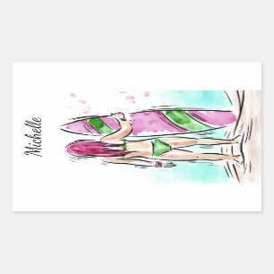 Individuelle Name Surfer Girl Aufkleber
