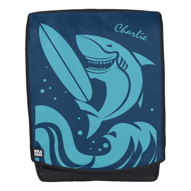 Individuelle Name Surfer Shark Rucksack (Vorderseite)