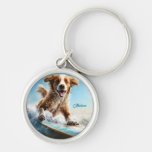 Individuelle Name Surfhund Schlüsselanhänger (Vorne)