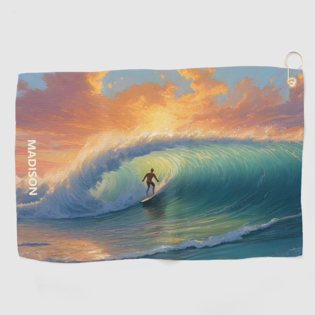 Individuelle Name Surfing Golfhandtuch (Horizontal)