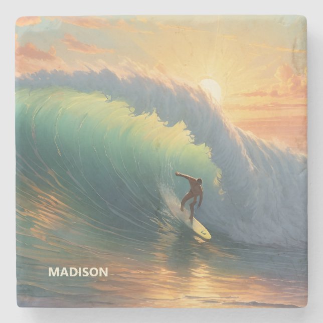 Individuelle Name Surfing Steinuntersetzer (Vorderseite)