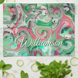 Individuelle Name Swirl Green Whimsical Abstrakt Geschirrtuch
