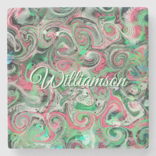 Individuelle Name Swirl Whimsical Abstrakt Green R Steinuntersetzer
