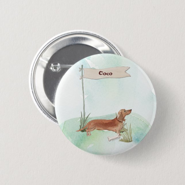 Individuelle Name Tan Dackel Haustier Hund Button (Vorne & Hinten)