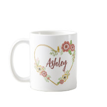 Individuelle Name Tasse, Blumenherz Personalisiert