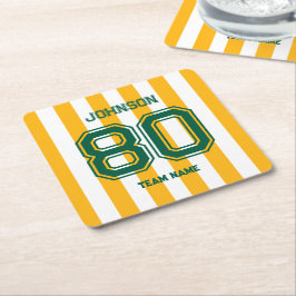 Individuelle Name-Team-Nummer für Gelb und Grün Rechteckiger Pappuntersetzer