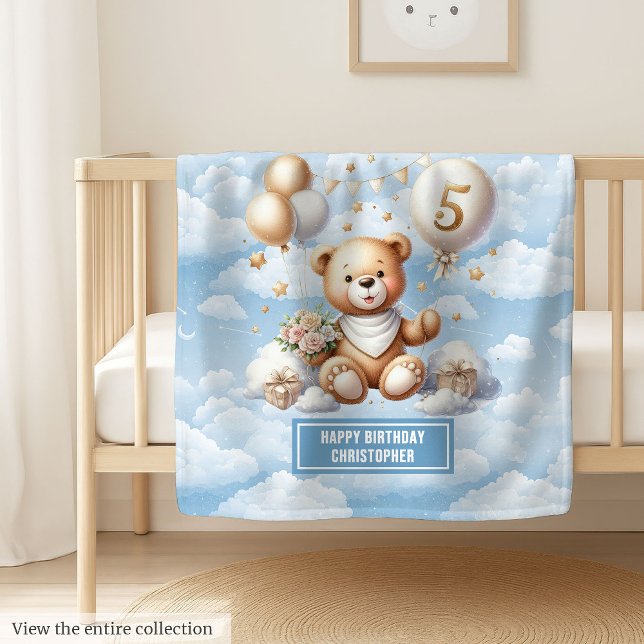 Individuelle Name Teddy Bärendecke zum 5. Geburtst Fleecedecke (Custom name teddy bear blanket for 5th birthday)