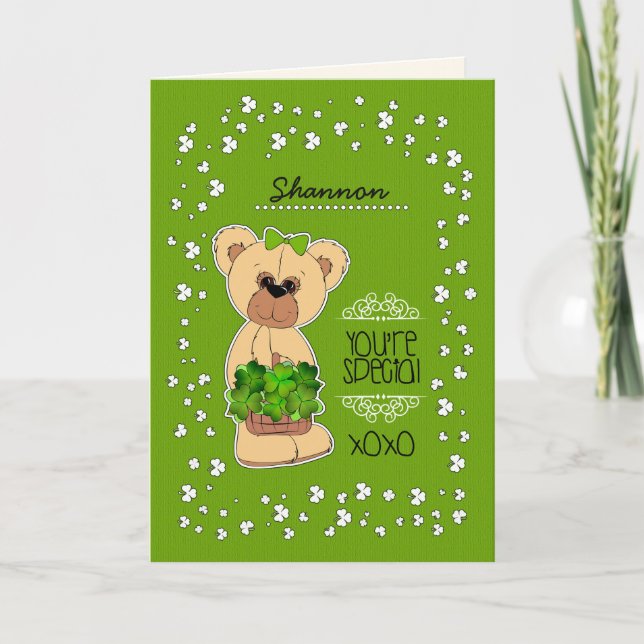 Individuelle Name Teddy Bear St. Patrick's Day Karte (Vorderseite)