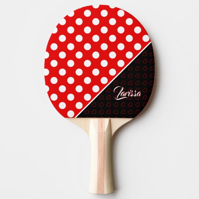 Individuelle Name Template Stilvoll Polka Dots Rot Tischtennis Schläger (Vorderseite)