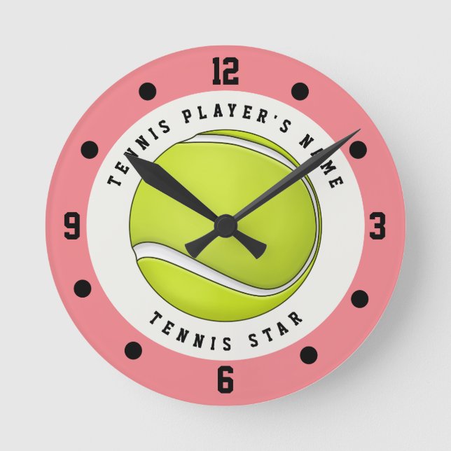Individuelle Name Tennis Player Ball Pink Green Gi Runde Wanduhr (Vorderseite)