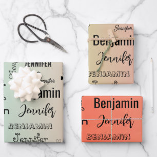 Individuelle Name Text Abstrakt Pastell Orange Gra Geschenkpapier Set