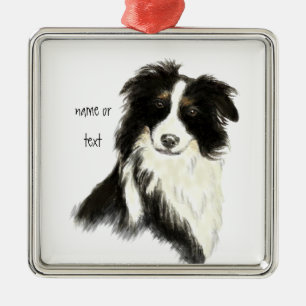 Individuelle Name Text Border Collie Dog Pet Silbernes Ornament