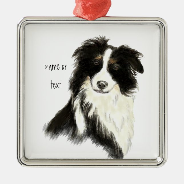 Individuelle Name Text Border Collie Dog Pet Silbernes Ornament (Vorne)