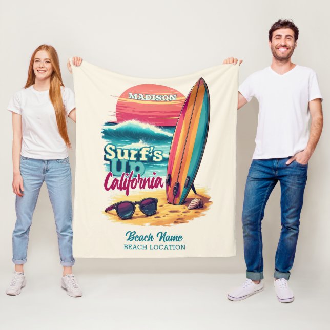 Individuelle Name / Text California Surfen Fleecedecke (Beispiel)
