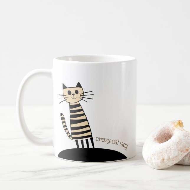 Individuelle Name & Text Crazy Cat Lady Kaffeetasse (Mit Donut)