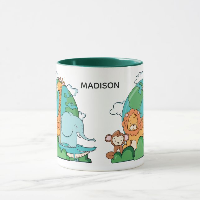 Individuelle Name & Text Earth mit Tieren Tasse (Zentrum)
