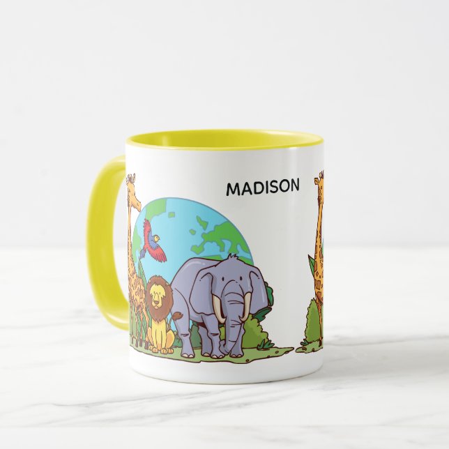 Individuelle Name & Text Earth mit Tieren Tasse (Vorderseite Links)