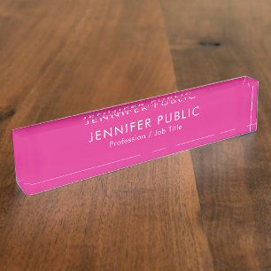 Individuelle Name Text Elegant Moderne, Hot-Pink-V Namensplakette
