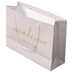 Individuelle Name Text Elegantes Gold-Script Rosa  Große Geschenktüte