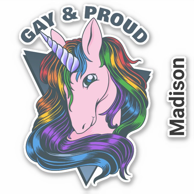 Individuelle Name & Text Gay Unicorn Aufkleber (Vorderseite)