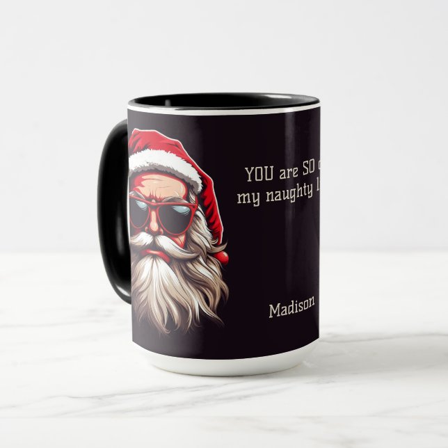 Individuelle Name & Text Grumpy Santa Tasse (Vorderseite Links)