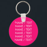 Individuelle Name-Text heiß rosa Fuchsia minimalis Schlüsselanhänger<br><div class="desc">Anpassen von Namenstext minimalistisch eleganter, rosa Fuchsia und weißer Schlüsselanhänger Anpassen, mit Namen, Monogramm, Zitat, Phrase oder Text personalisieren</div>