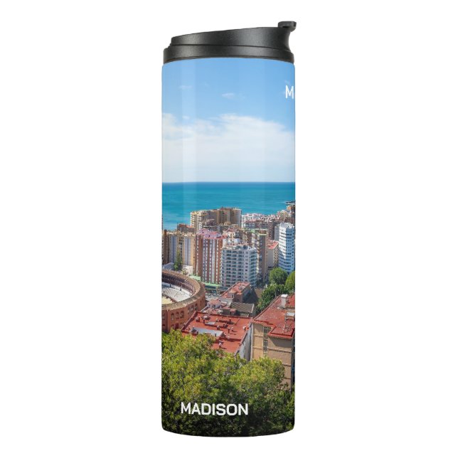 Individuelle Name & Text Malaga Spanien Thermosbecher (Nach links gedreht)
