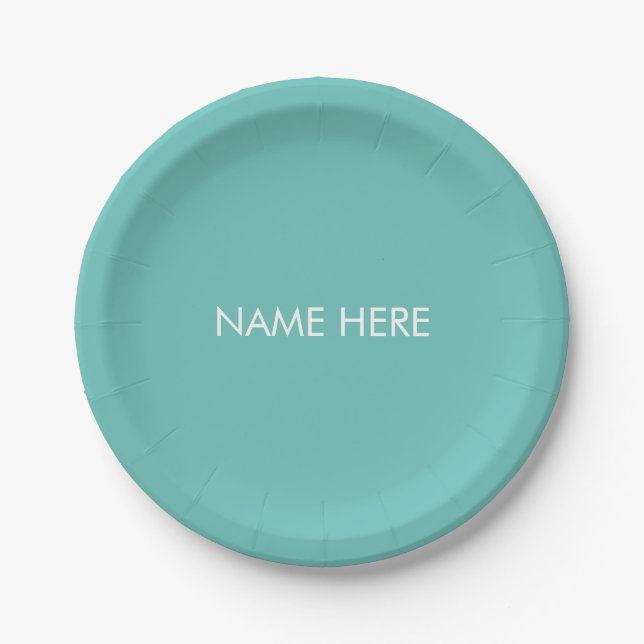 Individuelle Name Text minimalistisch aquamarin we Pappteller (Vorderseite)