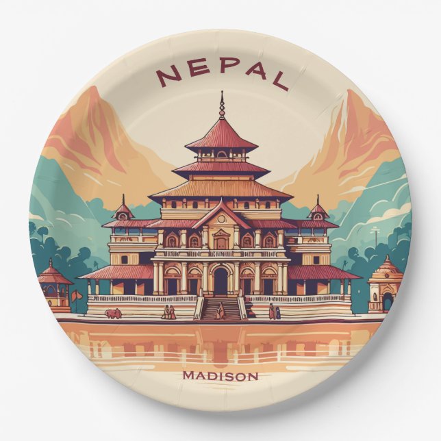 Individuelle Name & Text Nepal Pappteller (Vorderseite)