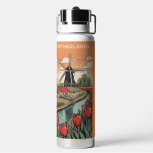 Individuelle Name & Text Niederlande Windmühlen Trinkflasche