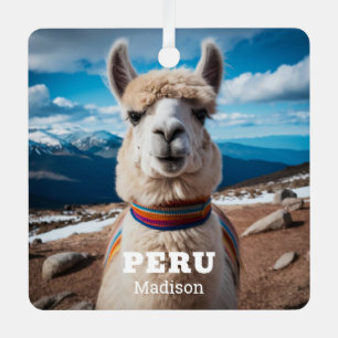 Individuelle Name & Text Peru Llama Ornament Aus Metall
