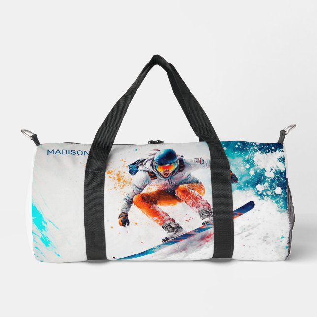 Individuelle Name & Text Snowboarder Duffle Bag (Vorderseite)