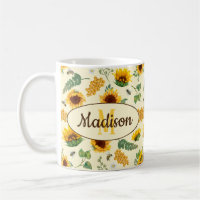 Individuelle Name Text Tasse Sonnenblumen Honigwab