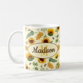 Individuelle Name Text Tasse Sonnenblumen Honigwab