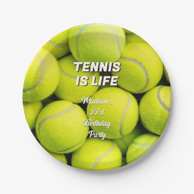Individuelle Name & Text Tennis Balls Pappteller (Vorderseite)