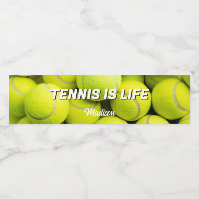 Individuelle Name & Text Tennis Balls Wasserflaschenetikett (Einzelnes Label)