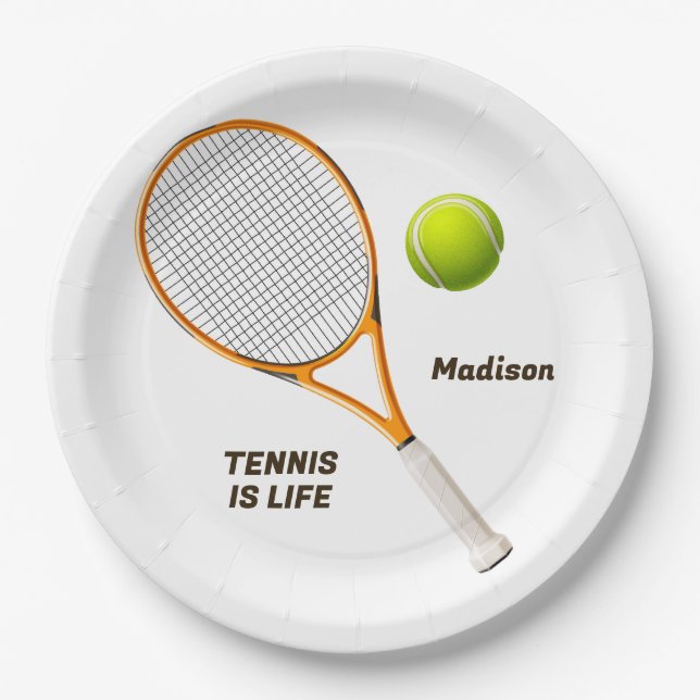 Individuelle Name & Text Tennis Pappteller (Vorderseite)