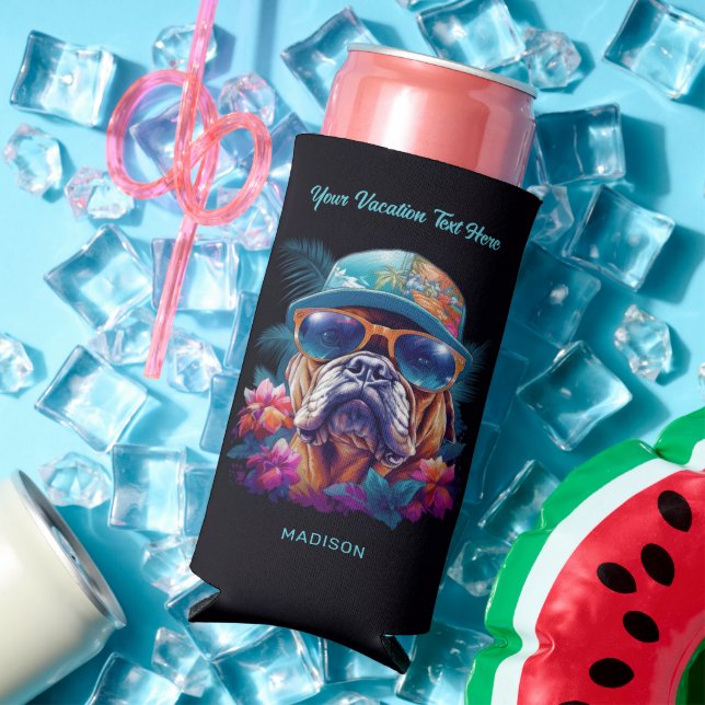 Individuelle Name & Text Tropical Vacation Dog Selters Dosenkühler (In Situ Sommer)
