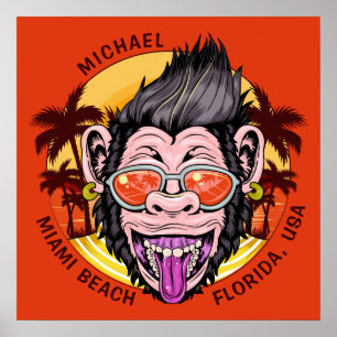 Individuelle Name-, Text- und Farb-Beach-Monkey-Po Poster