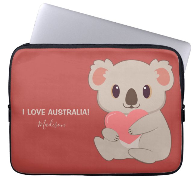 Individuelle Name, Text und Farbe Liebe Koala Laptopschutzhülle (Vorderseite)