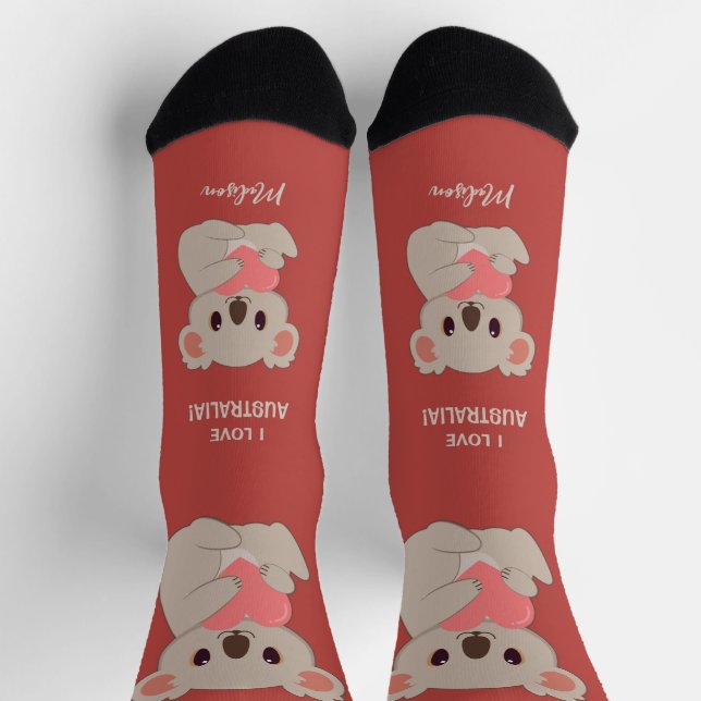 Individuelle Name, Text und Farbe Liebe Koala Socken (Oben)