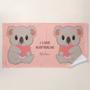 Individuelle Name, Text und Farbe Liebe Koala Strandtuch