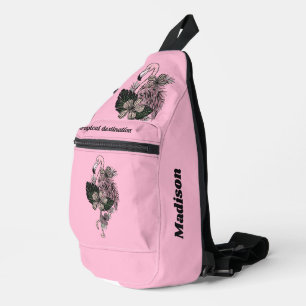 Individuelle Name, Text und Farbe Rosa Flamingo Crossbody Bag