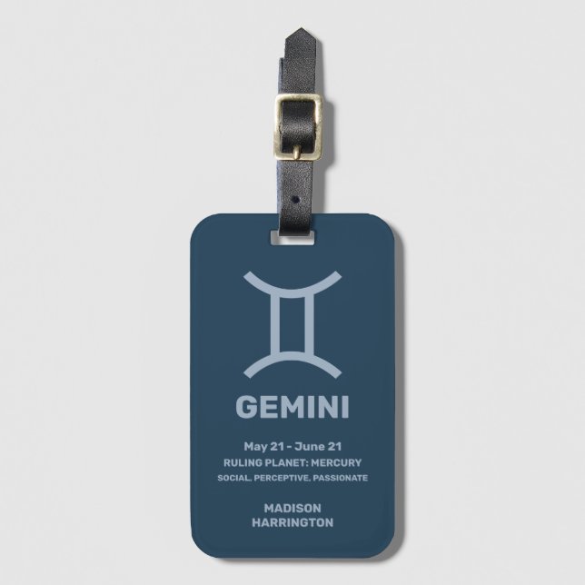 Individuelle Name/Text-Zodiac-Zeichen-Gemini Gepäckanhänger (Vorderseite Vertikal)