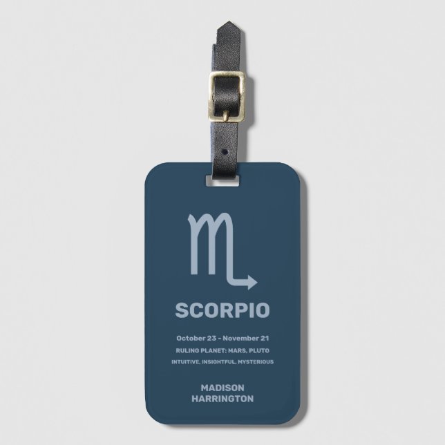 Individuelle Name/Text-Zodiac-Zeichen-Skorpio Gepäckanhänger (Vorderseite Vertikal)